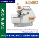 2-Nadel-5-Faden Safetystichmaschine Siruba 757UX-516X2-56/CT-A1/TU Venturi fr schwere Stoffe mit Fadenabschneider Kpl.