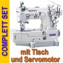 2-Nadel Industrie Coverlock Kettenstichmaschine Highspeed Interlockmaschine Model SK562N. Komplette Maschine mit Servomotor statt Kupplungsmotor